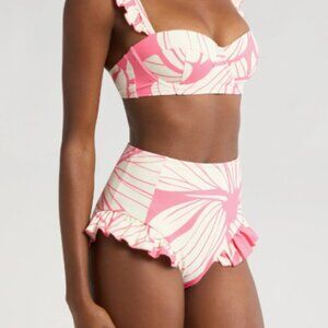 NWT Hutch Women's Ruffle Underwire Bikini Top and Bottom Coral Plumeria M